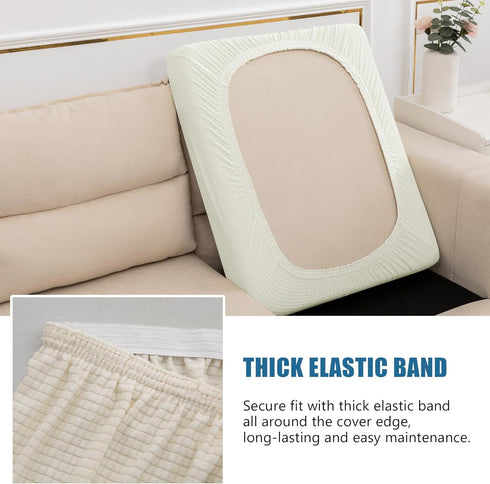 High Stretch Water Repellent Sofa Seat Cushion Covers for RV Dinette, Small Cream Furniture Protector Slip Cover