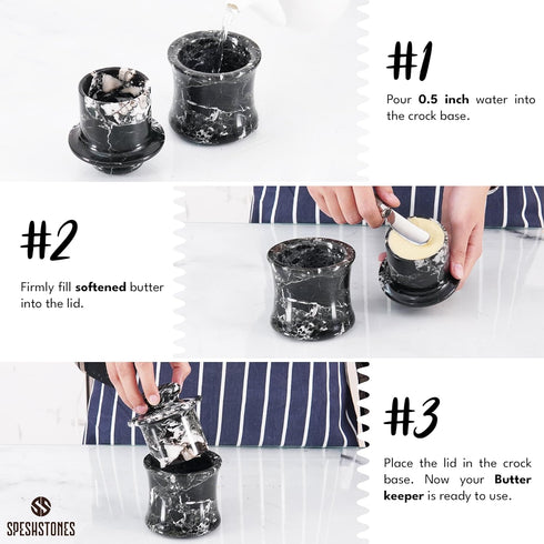 4 Inch Countertop Counter Marble Butter Keeper Black Butter Dish With Lid for - Marble Butter Crock for Kitchen Dcor