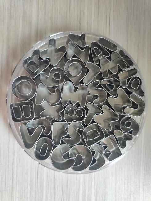 Mini Alphabet Number Cookie Cutters, 37 Pieces Stainless Steel Letter Mold Tools for Fondant, Cake, and Dough