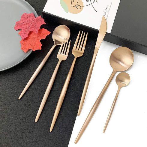 JASHII 18/10 Rose Gold Flatware Rose Gold Silverware Set 304 Stainless Steel Copper Flatware Cutlery Set| 6-Piece Adaline Royal Modern Satin Finish| BEST Birthday Wedding Gift (Rose Gold Matte) by JASHII