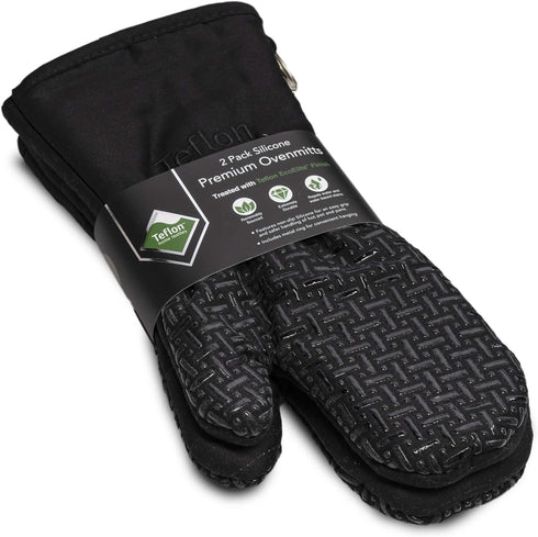 Xlnt Extra Long Oven Mitts (Black) - Teflon EcoElite Water Repellent, Heat Resistant for Cooking & BBQ