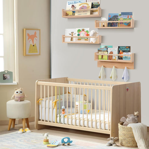 Generic Bookshelves,Set 4 BOMID Wall of Natural Wood Floating Bookshelf,Nursery Shelves,Floating Book Shelves