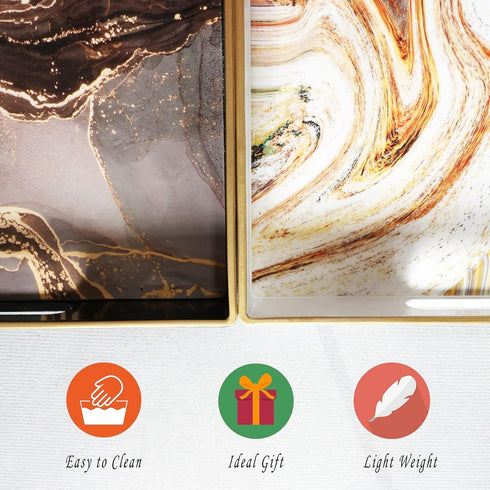 15.7"* 10.2"* 1.38" White Marbling Decorative Tray with Handles, Morden Plastic Rectangular Serving Tray for Coffee