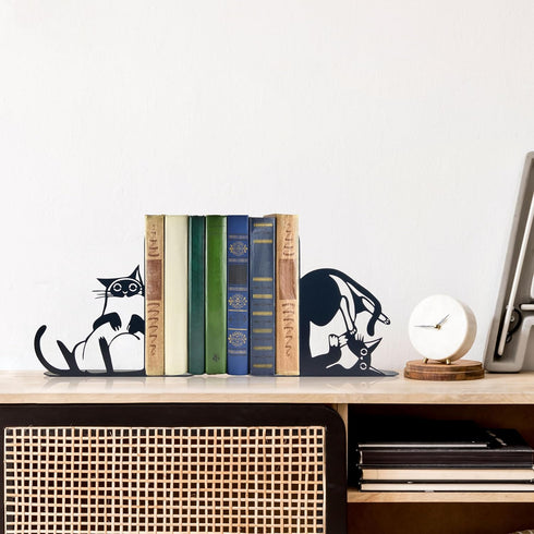 Vausart Cute Cat Metal Bookends Cat Book Ends for Shelves Bookshelf Decorative Objects Home Office Desk Bookshelf Decor