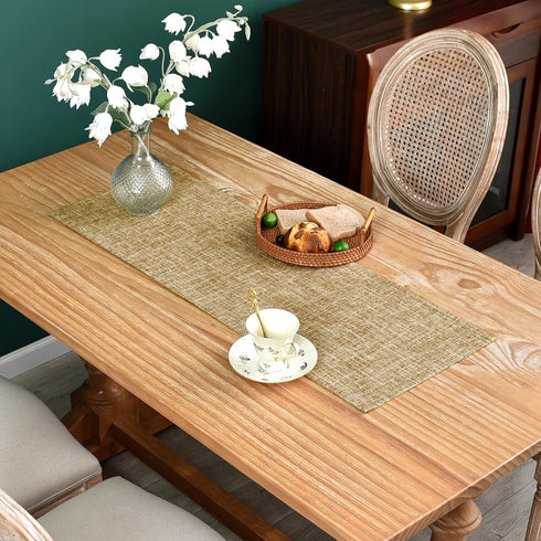 Farmhouse Rustic Faux Linen Table Runner Neutral Coffee Table Runners Double Layer