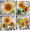 Sunflower Wall Art Bathroom Decor - Rustic Kitchen Yellow Flower Canvas Prints, 12x12" 4Pcs