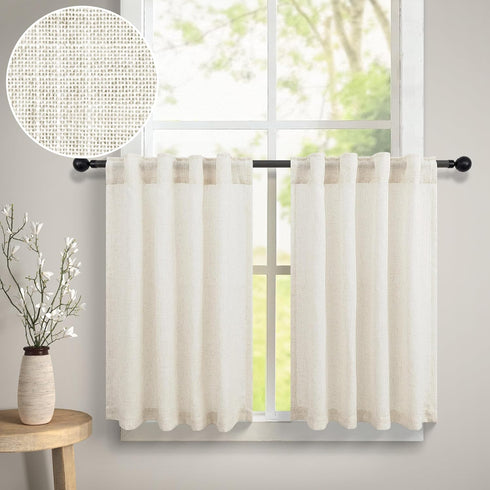 Kitchen Cafe Curtains 24 Inch Length - 2 Panels Set Light Filtering Sheer Privacy Linen Short Curtains
