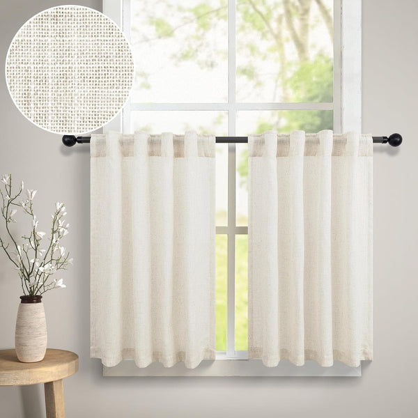 Kitchen Cafe Curtains 24 Inch Length - 2 Panels Set Light Filtering Sheer Privacy Linen Short Curtains