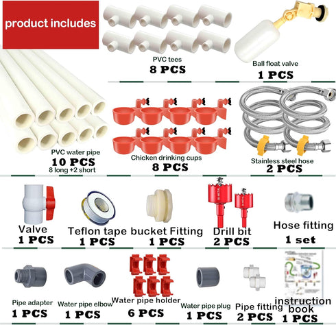 perfsign Set System(58 Complete Pipeline Automatic Chicken Waterer Accessories Included)Chicken Water Cups, Chicken