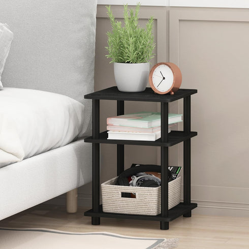 3-Tier Furinno TURN-N-TUBE Side Table, Square Modern End Table, Open Shelves Nightstand, Night Stand, Bedside Table