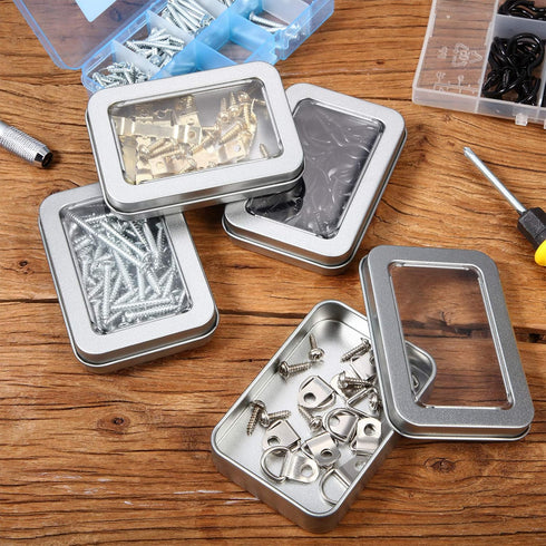 8 Pieces Tin Box Metal Tins with Lids, Clear Top, Mini Portable Storage Case for Home Candles, Gifts, 3.4x2.4x0.8 Inch,