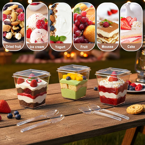 400 5 oz Pcs Dessert Cups with Lids & Spoons, Reusable Clear Plastic Parfait & Appetizer Cups, Mini Dessert Shooters