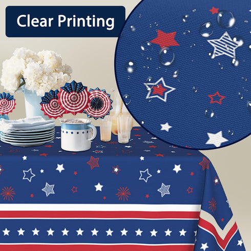 KORVITA 60x84 Inch Patriotic Rectangle Tablecloth Memorial Day Independence Day American Flag Washable Microfiber