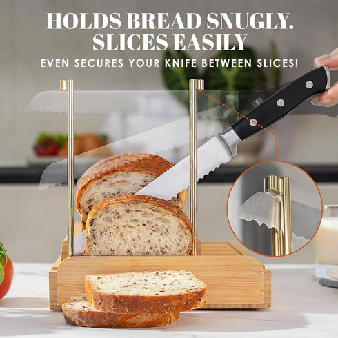 2.0 6.5" 4 DITTO Bamboo Bread Slicer for Homemade Bread - Wide Adjustable Bread Slicer Guide Cuts Even Slices