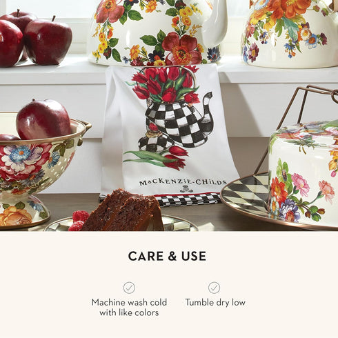 MACKENZIE-CHILDS Cotton Dish Towel, Cute Decorative Kitchen Dish Towel, Set of 1, Tulip Tea Kettle