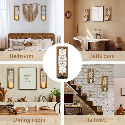Set 2 Farmhouse Wood Candle Sconces Wall Decor - of Walasis Rustic Wall Candle Holder Decorative Carved Brown Candle