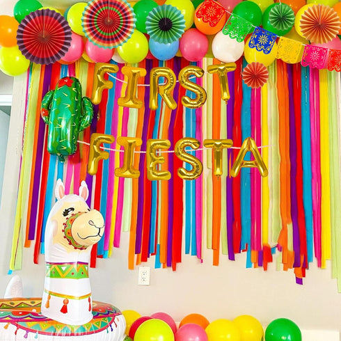 JeVenis Gold First Fiesta Birthday Decoration First Fiesta Balloons First Fiesta Backdrop First Fiesta High Chair