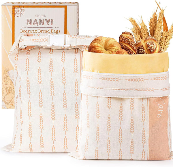 2-Pack Reusable Beeswax Bread Bags for Sourdough & Homemade BreadCotton Waxed Bags