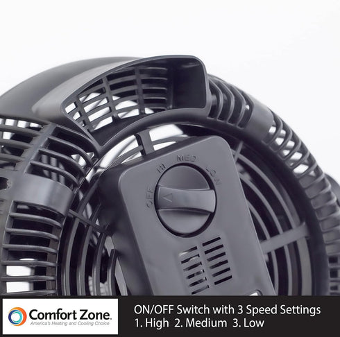 Comfort Zone Table Fan, 8 inch, 3 Speed, Electric, Wall Mountable, Adjustable Tilt, CZHV8T