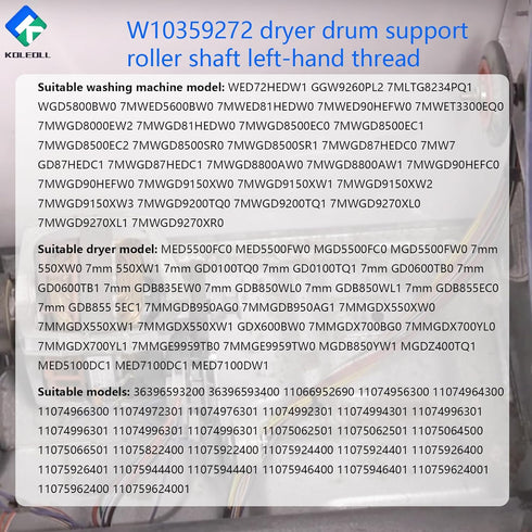 W10359272 Dryer Drum Support Roller Shaft, Fits Whirlpool Maytag Kenmore, Replaces WPW10359272 AP4982703 PS3492564