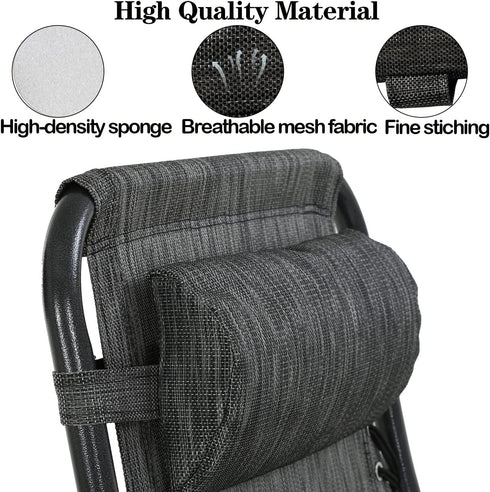 Set 2 Zero Gravity Chair of Replacement Pillow Headrest with Elastic Band, Universal Soft Removable Padded Cushion Head