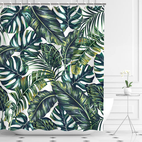 LIVILAN Green Plant Shower Curtain - Botanical Leaf Pattern, 72X72 inches with 12 Hooks
