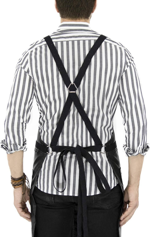 Under NY Sky Cross-Back Black Apron, Adjustable for Men, Women, Pro Barber, Tattoo, Hair Stylist, Server