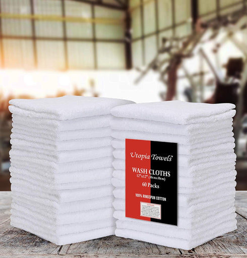 60 Pack Set, 100% Utopia Towels Cotton Washcloths Ring Spun Cotton, Premium Flannel Face Cloths, Highly Absorbent