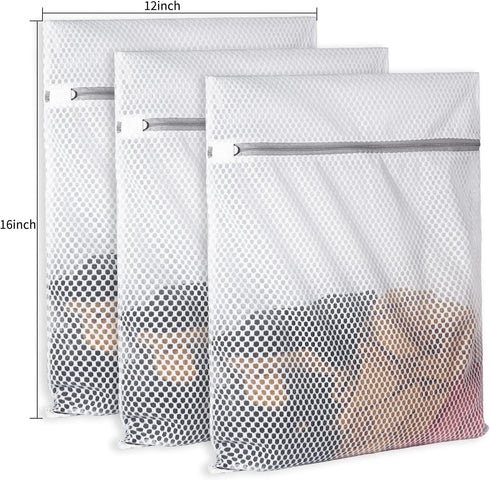 3Pcs Durable Honeycomb Mesh Laundry Bags for Delicates 125gsm Net Fabric Durable and Reusable Delicate Wash Bag,Organization Bag for Lingerie,Sock,12 x 16 Inches(3 Medium) by SUERIV