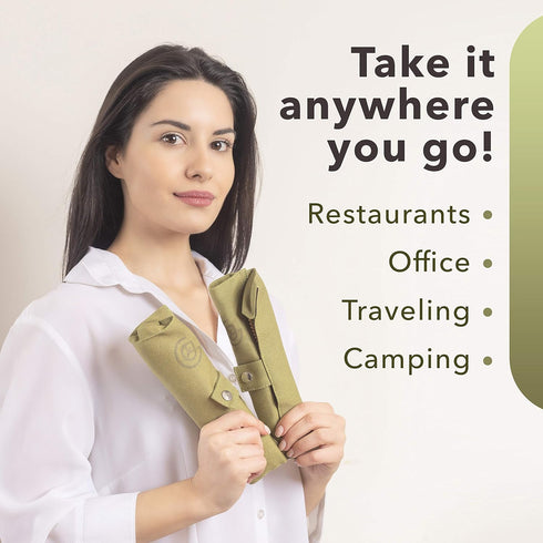Greenzla Double Pack Bamboo Utensils Set with Bonus Toothbrush Pair, Reusable Wooden Cutlery & Storage Bags