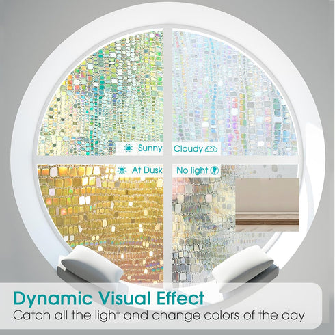 Windimiley Rainbow Window Film Privacy, 3D Stained Glass Clings, Decorative Prism Holographic Static Decals, 17.5x78.7In