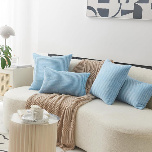 Home Brilliant Blue Throw Pillow for Couch, Stripe Velvet Corduroy Euro Sham, 24 x 24 inch