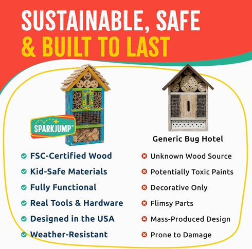SparkJump Premium Bug Hotel Kit for Kids Easy Wood Craft Kits for Children, Lady Bug House for Garden with Tools
