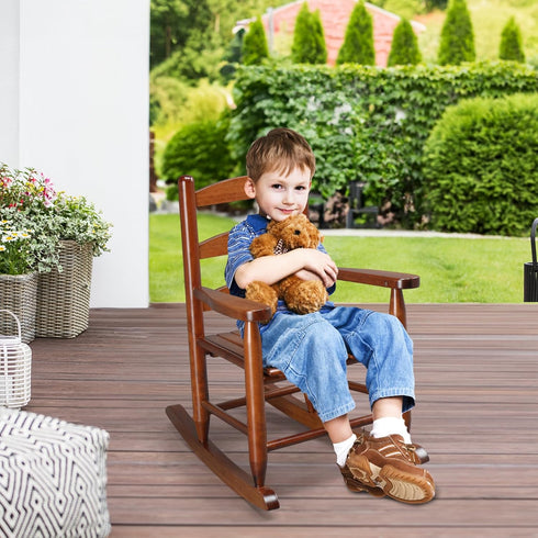JOYMOR Outdoor Wooden Rocking Chair for Kids with High Backrest, Toddler Rocker Weather, Patio Rocker Chair Suitable