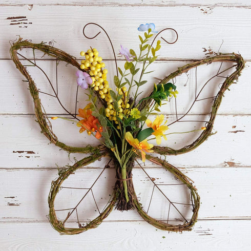 idyllic Butterfly Shaped Wreath with Pastel Berries and Floral, Spring Artificial Wreaths for Front Door Decor