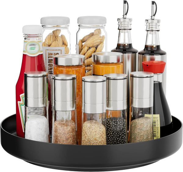 Ovicar 11 inch Lazy Susan Turntable Organizer, Black Rotating Spice Rack for Kitchen Countertop and Bathroom Storage