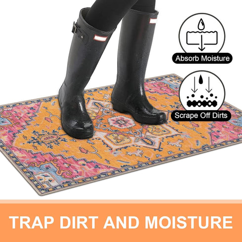 Collive Washable Indoor Door Mat 20" x 32", Non-Slip Retro Floor Mat for Quick Absorbent Entrance Rug, Kitchen Home