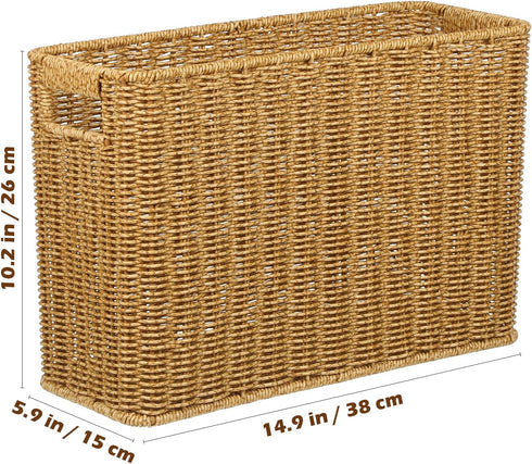 Healeved Woven Seagrass Magazine Basket, Floor Magazine Holder for Books, Newspapers, Tablets