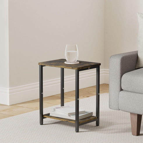 Tigerden 2 Tier Side Table, Heavy Duty End Table with Shelves, Narrow nightstand Table for Small Spaces, Record Player