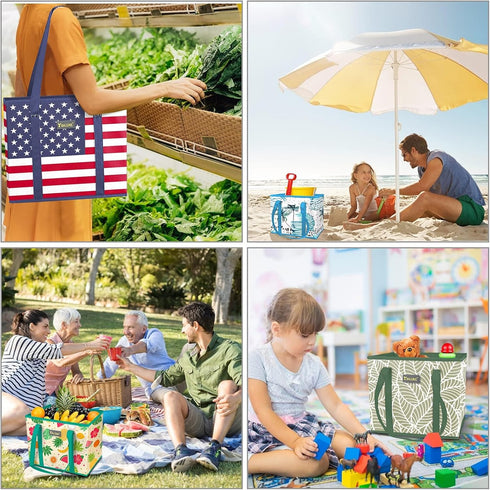 BALEINE 3Pk Reusable Grocery Bags, Foldable Shopping Bags for Groceries with Reinforced Bottom & Handles (Island