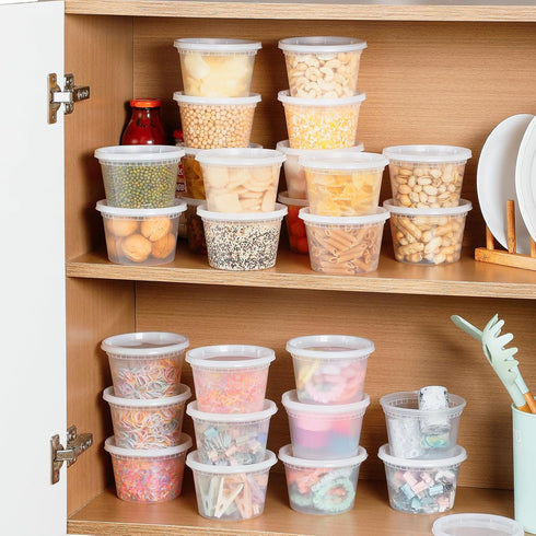 AOZITA 32 Sets 12 oz Plastic Deli Food Containers with Lids, Airtight Freezer/Dishwasher/Microwave Safe Storage