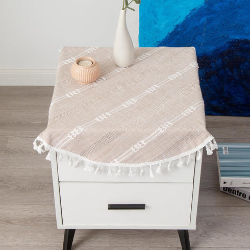 24 Inch Round Linen Light Coffee Small Tablecloth Farmhouse Embroidered Bedside Table Cover Washable Wrinkle Resistant