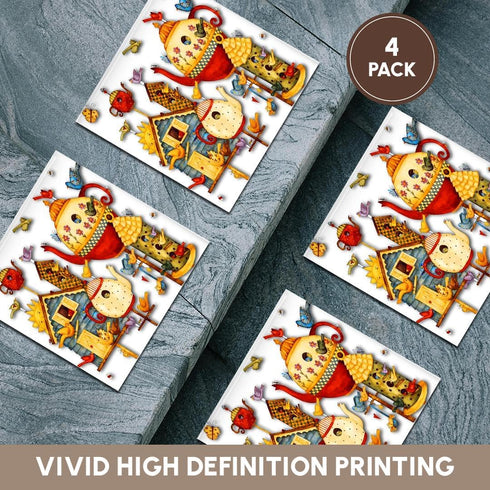 3dRose cst_184658_3 Pretty Decorative Teapots and Birdhouses, Ceramic Tile Coasters, Set of 4