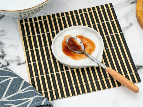 Spoon Rest - Ceramic Spoon Holder for Kitchen Counter, Dishwasher Safe Marble Decor, 3.5 Inches