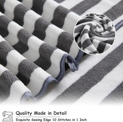 18 Set Loop-6 Towels,6 Towels,6 Set Pcs Gray Stripe Bath Towel with Hanging Bath Hand Washcloths Soft Family Towels