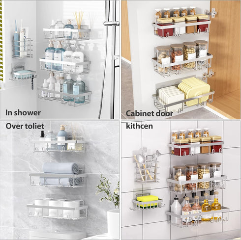 5 Pack Liuoud Shower Caddy Organizer Rack Shelf for Inside Shower, Self Adhesive Bathroom Wall Storage Basket Rustproof