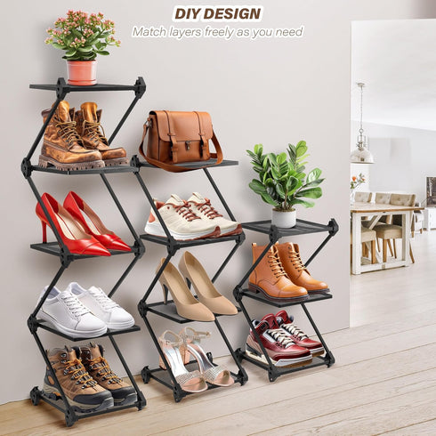 4 Closet,Front Vertical Shoe Rack Tier Small Shoe Rack Shelf for Entryway Tall Narrow Shoe Organizer Metal Shoe Storage