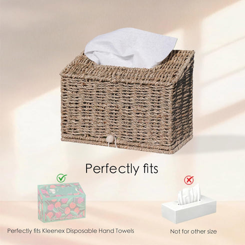Seagrass Hand Towels Box Cover for Kleenex Disposable Paper Hand Towels, Handwoven Towel Holder, Wicker Tissue Box