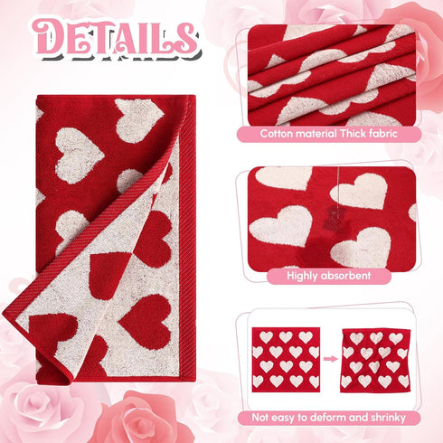 6 Pack Set, Peryiter Cotton Heart Bath Towel Red Heart Embroidered Bathroom Towels for Couples, Soft Absorbent