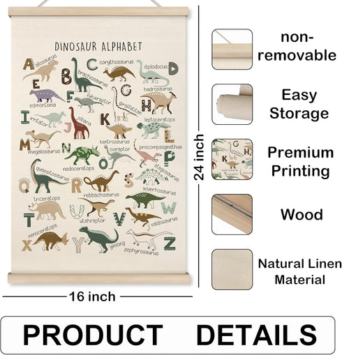 Set 2, 16x24 Inch HRQKO Dinosaur Alphabet Poster Hanger Frame of Dinosaur Wall Decor, Nursery Wall Decor, ABC Poster